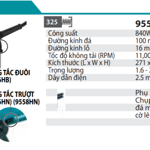 Makita 9556HB MÁY MÀI GÓC(100MM/840W/CÔNG TẮC ĐUÔI)