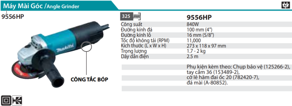 Makita 9556HP MÁY MÀI GÓC(100MM/840W/CÔNG TẮC BÓP)