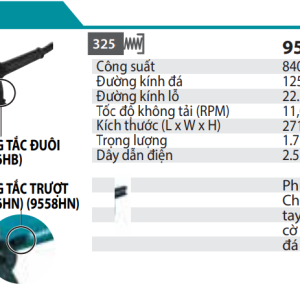 Makita 9558HN MÁY MÀI GÓC(125MM/840W/CÔNG TẮC TRƯỢT)