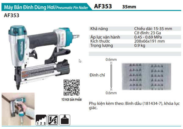 Makita AF353 MÁY BẮN ĐINH DÙNG HƠI