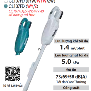 Makita CL107FDWY MÁY HÚT BỤI DÙNG PIN(12V MAX) (kèm 01 pin + sạc)