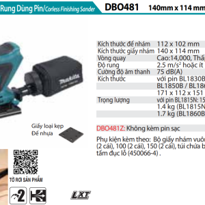 Makita DBO481Z MÁY CHÀ NHÁM RUNG DÙNG PIN(ĐẾ NHỰA/ (không kèm pin sạc)