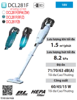 Makita DCL281FRF MÁY HÚT BỤI DÙNG PIN(HEPA/BL)(18V) (kèm 01 pin 3.0 + sạc)