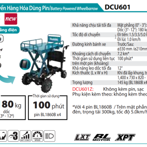 Makita DCU601Z XE VẬN CHUYỂN HÀNG HÓA DÙNG PIN (DẠNG KHUNG PHẲNG/NÂNG ĐIỆN/BL)(18VX2)