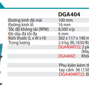 Makita DGA404RME MÁY MÀI GÓC DÙNG PIN(100MM/CÔNG TẮC TRƯỢ (kèm 02 pin 4.0Ah + sạc nhanh)