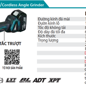 Makita DGA406RTE MÁY MÀI GÓC DÙNG PIN(100MM/CÔNG TẮC TRƯỢ (không kèm pin sạc)