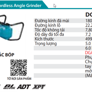 Makita DGA700Z MÁY MÀI GÓC DÙNG PIN(180MM/CÔNG TẮC BÓP/ (không kèm pin sạc)