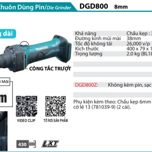 Makita DGD800Z MÁY MÀI KHUÔN DÙNG PIN(8MM)(18V) (không kèm pin sạc)