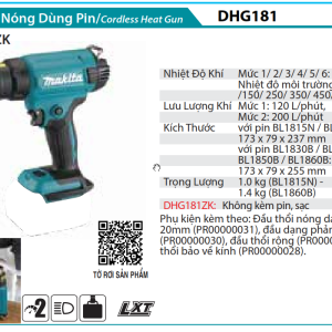 Makita DHG181ZK MÁY THỔI NÓNG DÙNG PIN(～550℃)(18V) (không kèm pin sạc)