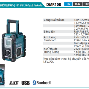 Makita DMR108 RADIO CÔNG TRƯỜNG DÙNG PIN VÀ ĐIỆN (Chưa kèm pin sạc)