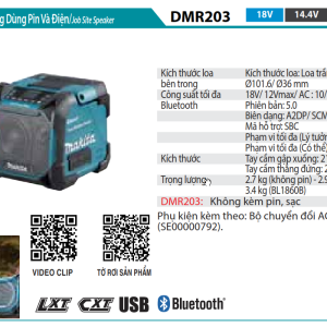 Makita DMR203 LOA SỬ DỤNG Ở CÔNG TRƯỜNG DÙNG PIN VÀ ĐI (Chưa kèm pin sạc)