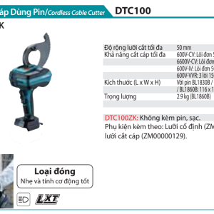 Makita DTC100ZK MÁY CẮT CÁP DÙNG PIN(LƯỠI CẮT DẠNG KÍN)(BL)(18V) (chưa kèm pin sạc)