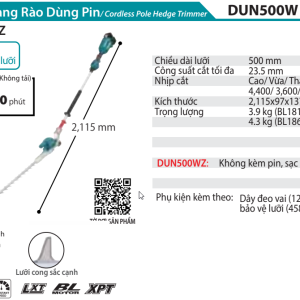 Makita DUN500WZ MÁY TỈA HÀNG RÀO DÙNG PIN(500MM/BL)(18V) (không kèm pin sạc)