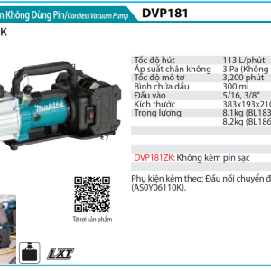 Makita DVP181ZK MÁY HÚT CHÂN KHÔNG DÙNG PIN(18V) (không kèm pin sạc)