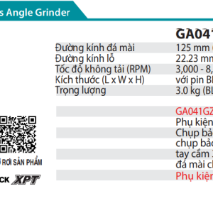 Makita GA041GZ MÁY MÀI GÓC DÙNG PIN(125MM/CÔNG TẮC TRƯỢ (không kèm pin sạc)