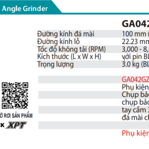 Makita GA042GZ MÁY MÀI GÓC DÙNG PIN(100MM/CÔNG TẮC BÓP/ (không kèm pin sạc)