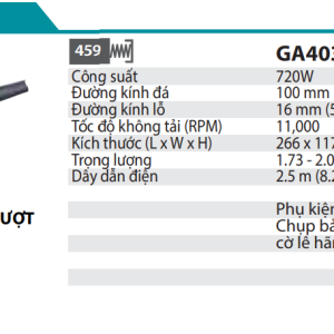 Makita GA4030 MÁY MÀI GÓC(100MM/720W/CÔNG TẮC TRƯỢT)