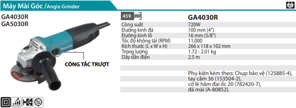 Makita GA4030R MÁY MÀI GÓC(100MM/720W/CÔNG TẮC TRƯỢT)