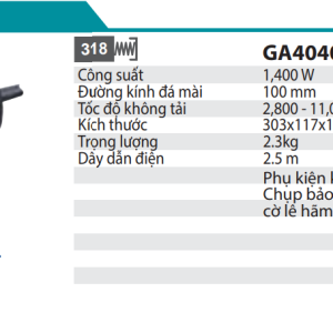 Makita GA4040C MÁY MÀI GÓC(100MM/1400W/CÔNG TẮC TRƯỢT)