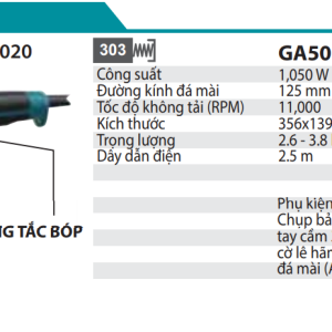 Makita GA5010 MÁY MÀI GÓC(125MM/1050W/CÔNG TẮC BÓP)