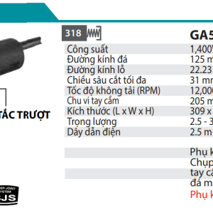 Makita GA5080R MÁY MÀI GÓC(125MM/1400W/CÔNG TẮC TRƯỢT)