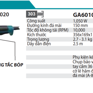 Makita GA6010 MÁY MÀI GÓC(150MM/1050W/CÔNG TẮC BÓP)