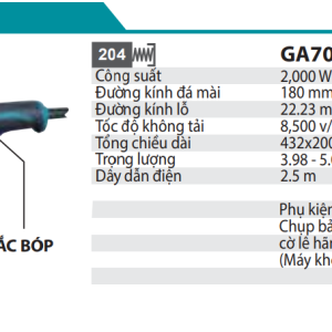 Makita GA7050 MÁY MÀI GÓC(180MM/2000W/CÔNG TẮC BÓP)