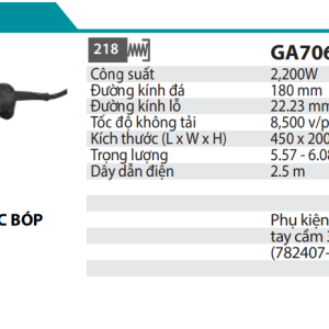 Makita GA7061R MÁY MÀI GÓC(180MM/2200W/CÔNG TẮC BÓP)