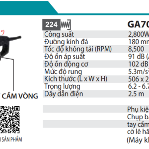 Makita GA7071 MÁY MÀI GÓC(180MM/2800W/TAY CẦM DẠNG VÒN