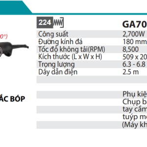 Makita GA7080 MÁY MÀI GÓC(180MM/2700W/CÔNG TẮC BÓP)