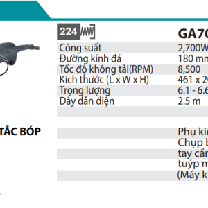 Makita GA7081 MÁY MÀI GÓC(180MM/2700W/CÔNG TẮC BÓP)