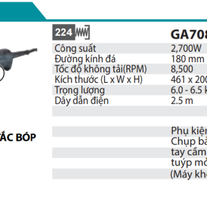 Makita GA7082 MÁY MÀI GÓC(180MM/2700W/CÔNG TẮC BÓP)