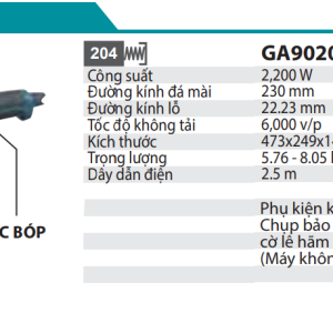 Makita GA9020 MÁY MÀI GÓC(230MM/2200W/CÔNG TẮC BÓP)