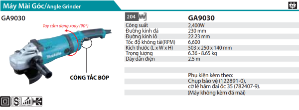 Makita GA9030 MÁY MÀI GÓC(230MM/2400W/CÔNG TẮC BÓP)