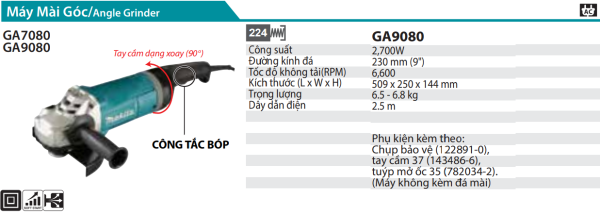 Makita GA9080 MÁY MÀI GÓC(230MM/2700W/CÔNG TẮC BÓP)