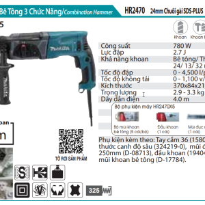 Makita HR2470 MÁY KHOAN BÊ TÔNG 3 CHỨC NĂNG