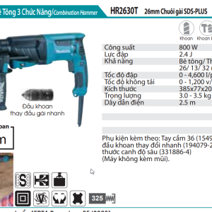 Makita HR2630 MÁY KHOAN BÊ TÔNG 3 CHỨC NĂNG