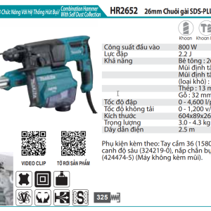 Makita HR2652 MÁY KHOAN BÊ TÔNG 3 CHỨC NĂNG