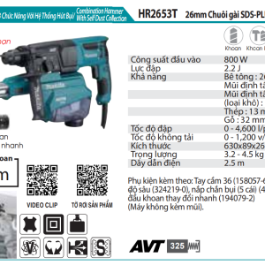 Makita HR2653T MÁY KHOAN BÊ TÔNG 3 CHỨC NĂNG