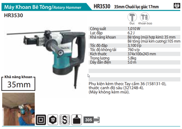 Makita HR3530 MÁY KHOAN BÊ TÔNG