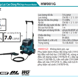 Makita HW001GZ MÁY XỊT RỬA ÁP LỰC CAO DÙNG PIN(BL)(40VMAX) (chưa kèm pin sạc)