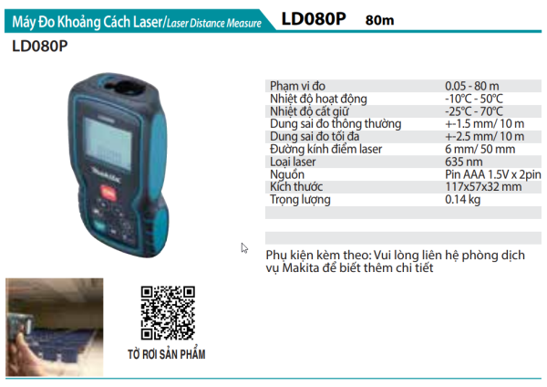 Makita LD080P MÁY ĐO KHOẢNG CÁCH LASER