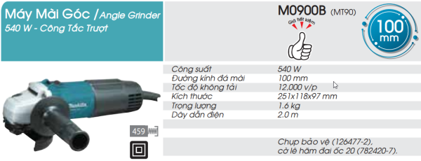 Makita M0900B MÁY MÀI GÓC(100MM/540W/CÔNG TẮC TRƯỢT)