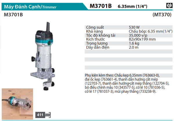 Makita M3701B MÁY ĐÁNH CẠNH(6,35MM/1/4")