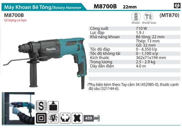 Makita M8700B MÁY KHOAN BÊ TÔNG(22MM)