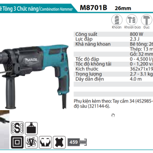 Makita M8701B MÁY KHOAN BÊ TÔNG 3 CHỨC NĂNG