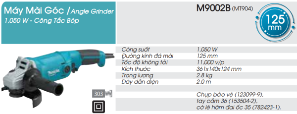 Makita M9002B MÁY MÀI GÓC(125MM/1050W/CÔNG TẮC BÓP)