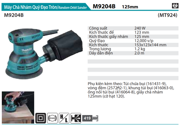 Makita M9204B MÁY CHÀ NHÁM QUỸ ĐẠO TRÒN