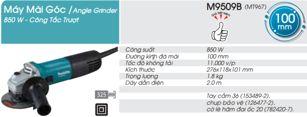 Makita M9509B MÁY MÀI GÓC(100MM/850W/CÔNG TẮC TRƯỢT)