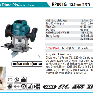 Makita RP001GZ Máy phay dùng pin 40V